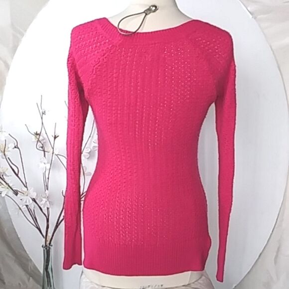 SO Sweater Hot Pink Metallic Thread Scoop Neck Tunic Hi Low Split Hem Y2… - Picture 8 of 15
